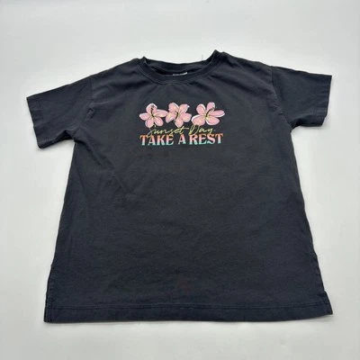 Zara T-Shirt Youth Gilrs Size 6-7 Gray Graphic Print Floral ..#28830 - Image 1 of 4