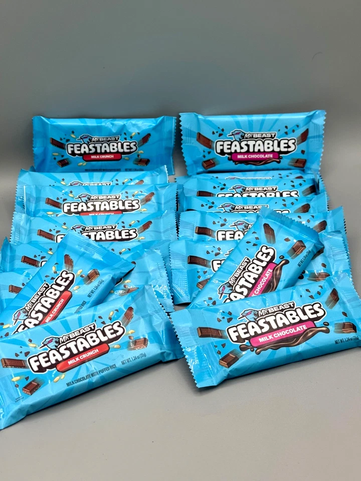 MR. BEAST FEASTABLES 70 COUNT! Mr Beast Feastables MILK CHOCOLATE/CRUNCH NEW SNACK 1.24OZ Candy BaRS