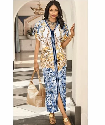 Size M Midnight Velvet Multi Dinner Date Church Party Simona Maxi Dress - Image 1 of 4