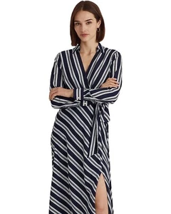 Ralph Lauren NAVY/WHITE Womens Striped Tie-Front Crepe Midi Dress SZ.Various NWT - Picture 1 of 24