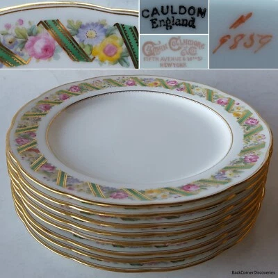 8 Antique Cauldon England H9859 8⅞" Luncheon Plates. Gilman Collamore 5th Ave NY - Image 1 of 4