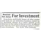 Montclair NJ Domy do inwestycji ok. 1918 Oryginalna reklama AE5-SV1