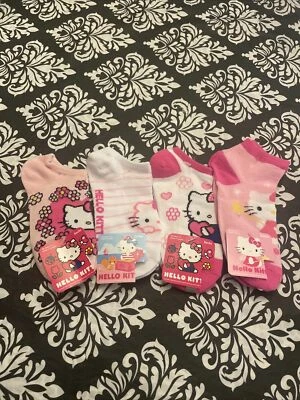 Nuevo con etiquetas Sanrio Hello Kitty Niñas Lote Par De 4 Calcetines Niñas Talla 7-9 Foto 1 de 4