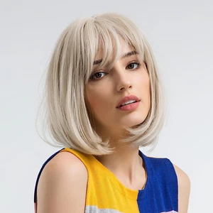 Short Bob Wig, Straight Short Blonde Bob Wig with Bangs, 10 Inch Straight Bob Ha - Picture 1 of 12