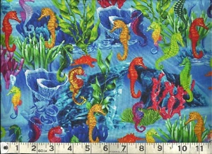 Timeless Treasures ~ Sea Horse Seahorses Reef ~ 100% Cotton Quilt Fabric Remnant - Picture 1 of 1