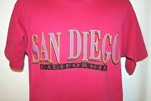 Vintage 90s SAN DIEGO CALIFORNIA Tourist Pink 50/50 T-SHIRT L Single Stitch Vtg - Picture 1 of 4