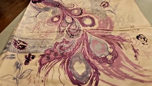 Paño de desayuno April Cornell 54 x 54 nuevo con etiquetas crema, azul, gris, púrpura pájaro - Imagen 1 de 7