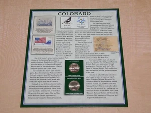 AMERICA THE BEAUTIFUL 10" X 9"  2 STATE QUARTERS COINS 2014 & STAMPS COLORADO - Picture 1 of 8
