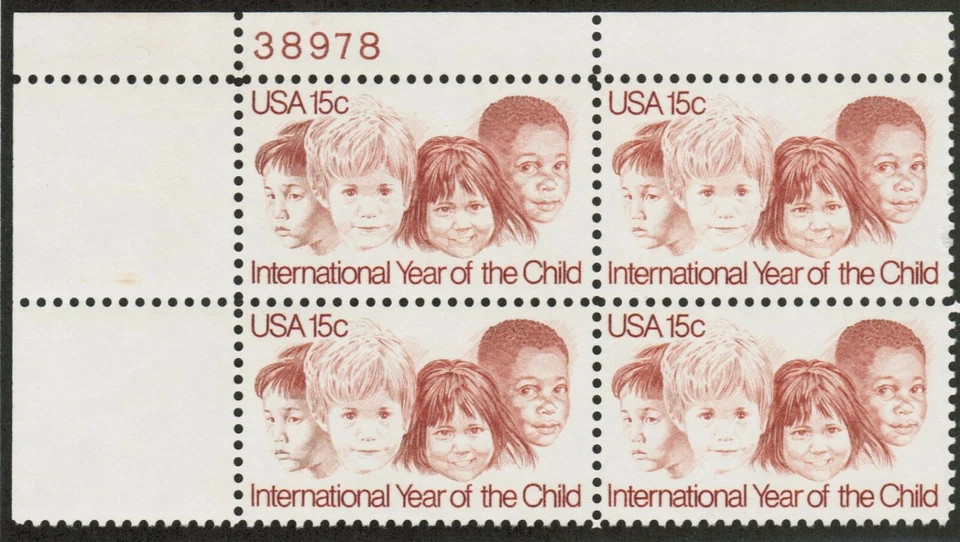 US USA Sc# 1772 MNH FVF PLATE# BLOCK Year of the Child Boy Girl Children - Image 1 of 1