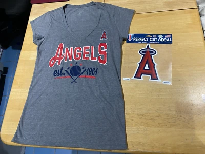 California Anaheim Angels 1961 Gray V-neck Tshirt - Junior's XL + Angels Decal - Image 1 of 4