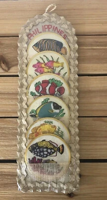Posavasos Capiz Shell de Rosas Artcraft Inc. Filipinas Juego de 6 diseños de peces Foto 1 de 4