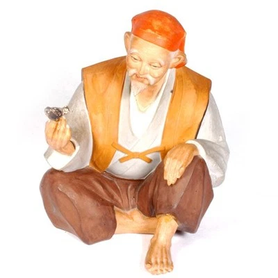 Vintage Japanese Hakata Urasaki Doll, Old Man Holding Small Bird - Image 1 of 3