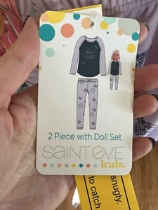 2 Piece Girls Pajama with Matching Doll PJ Size 10/12 Lavender Flame Resistant - Picture 1 of 8