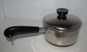 Vintage REVERE WARE 1 Quart 90f Kupferboden Soßenpfanne Topf mit Deckel Clinton IL USA - Bild 1 von 6
