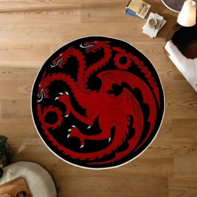 House of Dragon Rug, 3 Headed Dragon Rug, Cool GOT Decoration, Round Movie Rug - Image 1 of 4