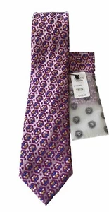 NWT IMANI UOMO MULTI COLOR PURPLE WHITE SILK  TOUCH NECK TIE & HANKY - Picture 1 of 7