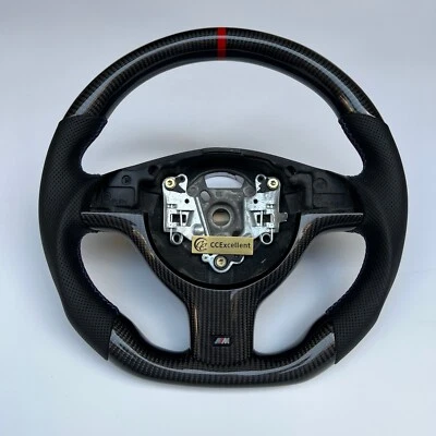 For 1998-2005 BMW E46 M3 M5 E39 Custom Carbon Fiber Steering Wheel Red Top Line - Image 1 of 4