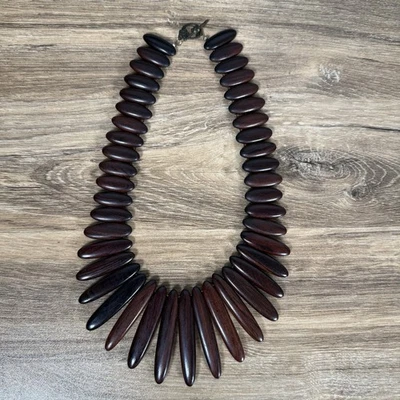 Collar De Colección Grueso Oscuro Claro Madera Suave Cuentas Largo Ovalado Tribal Bohemio 16" Foto 1 de 4