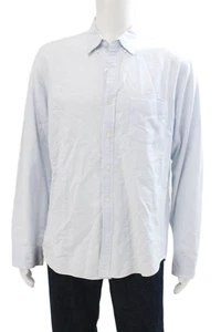 J Crew Mens Striped Button Collar Slim Fit Shirt Blue White Cotton Size Large - Picture 1 of 4