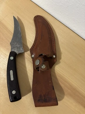 Schrade 152 旧定时器固定刀片刀 ~ 皮革鞘 ~ 美国制造 — 第 1/4 张图片