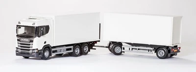 EMEK, SCANIA CR 6x4 white with 1 + 1 axle trailer and tailgate, 1/25, EMEK89642 - Image 1 of 2