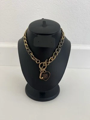 Juicy Couture Toggle Negro Esmalte Corazón Collar Y2K Años 90 Tono Dorado Cadena Foto 1 de 4