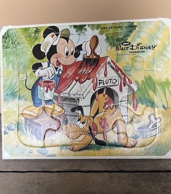 Vintage Jaymar Disney Mickey & Pluto Cardboard Tray Puzzle 12 Pc 1960s - Image 1 of 4