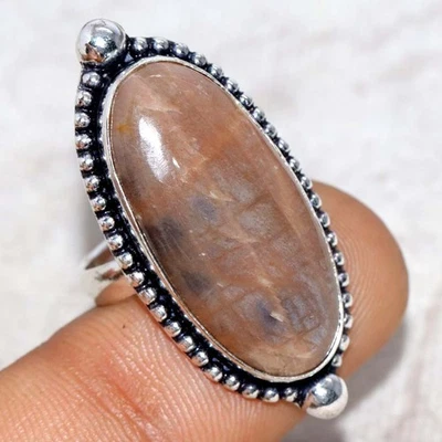 Anillo Chapado en Plata 925 Piedra Lunar Chocolate EE. UU. 8 Año Nuevo Regalo GW Foto 1 de 3