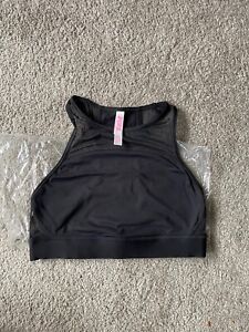 NEW VS Pink S Small Sports Bra Black Mesh Accents and Logo Racerback 