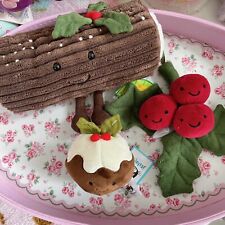 New Jellycat Amuseable Christmas Yule Log, Christmas Pudding and holly