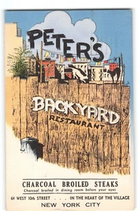 Postkarte Peter's Backyard Restaurant Greenwich Village NYC 1961 Holzkohlesteaks - Bild 1 von 2