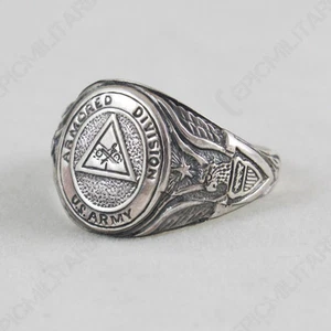 US GEPANZERTER DIVISIONSRING - Silberschmuck Militär 2. Weltkrieg amerikanischer Stil Armee Neu - Bild 1 von 3