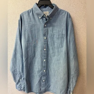 L.L. Bean Mens Size Large traditional fit long sleeve button down shirt denim - Picture 1 of 7