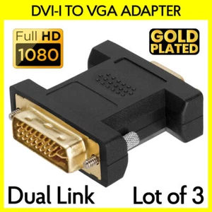 Conector adaptador convertidor monitor PC monitor 3 piezas DVI-I doble enlace macho a VGA hembra - Imagen 1 de 3