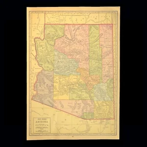 Vintage ARIZONA Map Wall Art Old Original 1920s Phoenix Tempe San Carlos - Picture 1 of 7