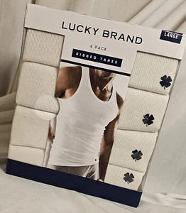 Lucky Brand 4 Pack Cotton Blend Ribbed Tank Tops LARGE White FREE SHIPPING! - Picture 1 of 4