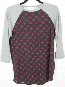Top para mujer Lularoe Randy negro y rojo con mangas grises talla pequeña nuevo con etiquetas - Imagen 1 de 3