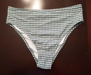 Nuevo sin etiquetas Parte inferior de Bikini Shade and Shore Paradise Cintura Alta Salvia Gingham Talla Grande - Imagen 1 de 2