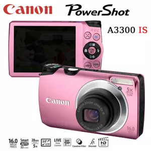 Canon PowerShot A3300 IS Pink 16MP 5x zoom 3.0" LCD Digital Camera W/ SDHC Card - Picture 1 of 6