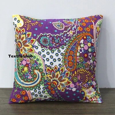 Indian Purple Paisley Cotton Cushion Cover Pillow Case Home Decorative Cover US - Image 1 of 4