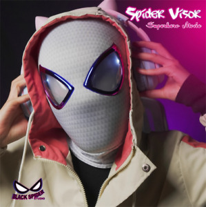 Spiderman Gwen Stacy Cosplay Wearable Mask Remote Eyes Helmet Light Prop White 