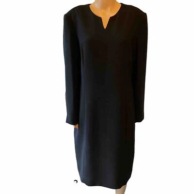 Vintage Henry Lee Midi Dress Women’s 16 Black Tunic Zip Back Pockets Y Neck - Image 1 of 4