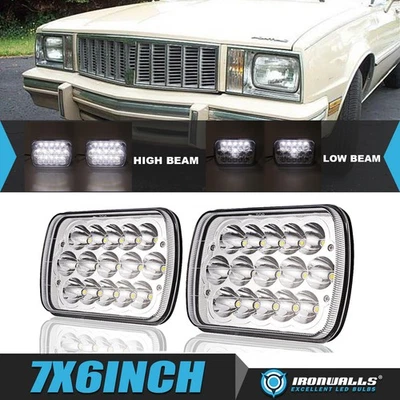 一对7X6英寸镀铬反射器LED大灯高低灯适用于庞蒂亚克凤凰1977-84 — 第 1/4 张图片