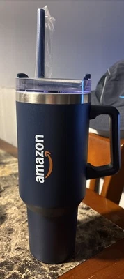 Insulated Black Tumbler with Handle and Straw - Image 1 of 2