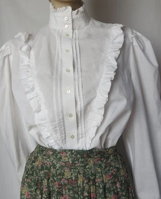 Laura Ashley Bluse 40 42 weiß vintage Rüschen 80er viktorianisch 100 % Baumwolle - Bild 1 von 4