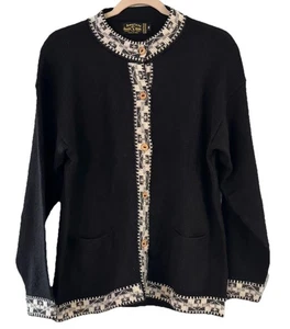 Cárdigan Suéter American South Side Lana Alpaca Nordic Fair Isle M Negro Gris - Imagen 1 de 10