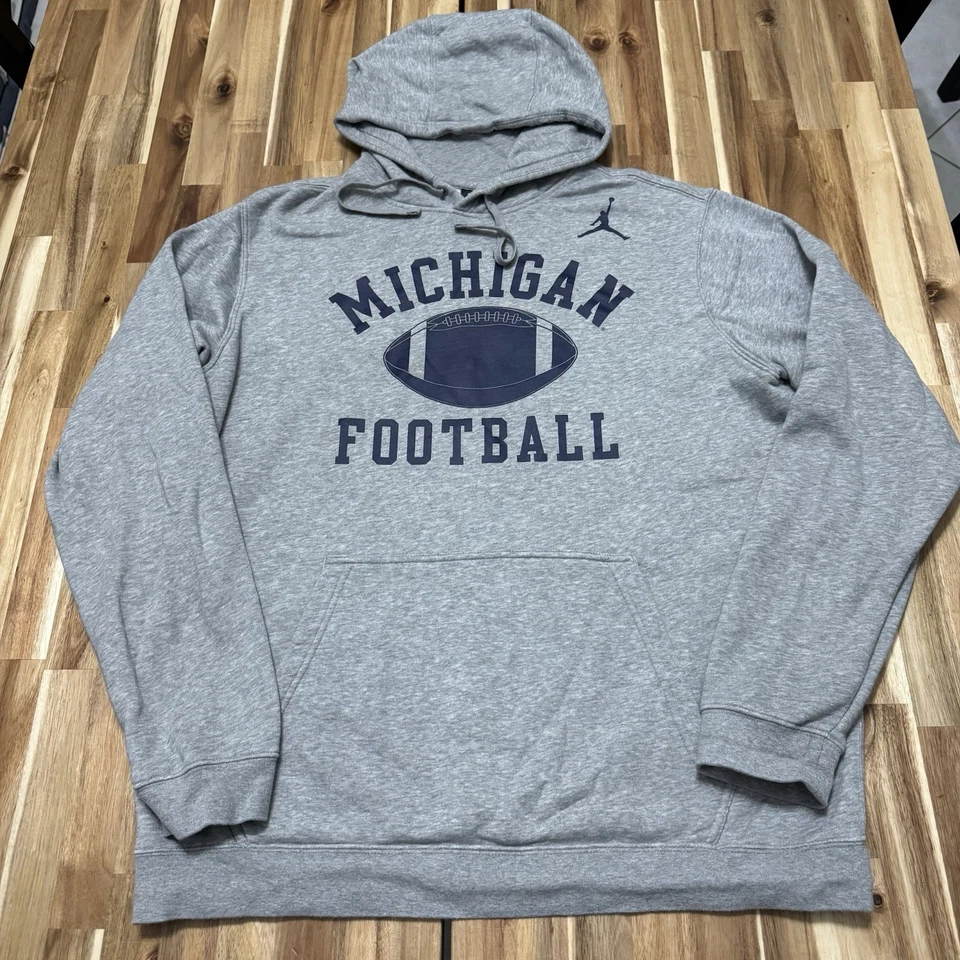 Sudadera con Capucha Michigan Wolverines Para Hombre XL Gris Jordan Retro Club Polar Colegio Foto 1 de 4