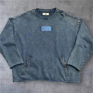 Kith Indigo Redfield Crewneck Sweatshirt Box Logo Blue Pullover Men's Size Large - Picture 1 of 9