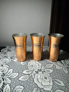 3 Vintage VENUS Hammered Copper Drinking Cups – 4" Tin Lined Tumblers Barware - Picture 1 of 9