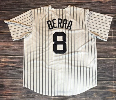 Majestic Coolbase Yogi Berra New York Yankees White Pin Striped MLB Jersey  XL - Image 1 of 4